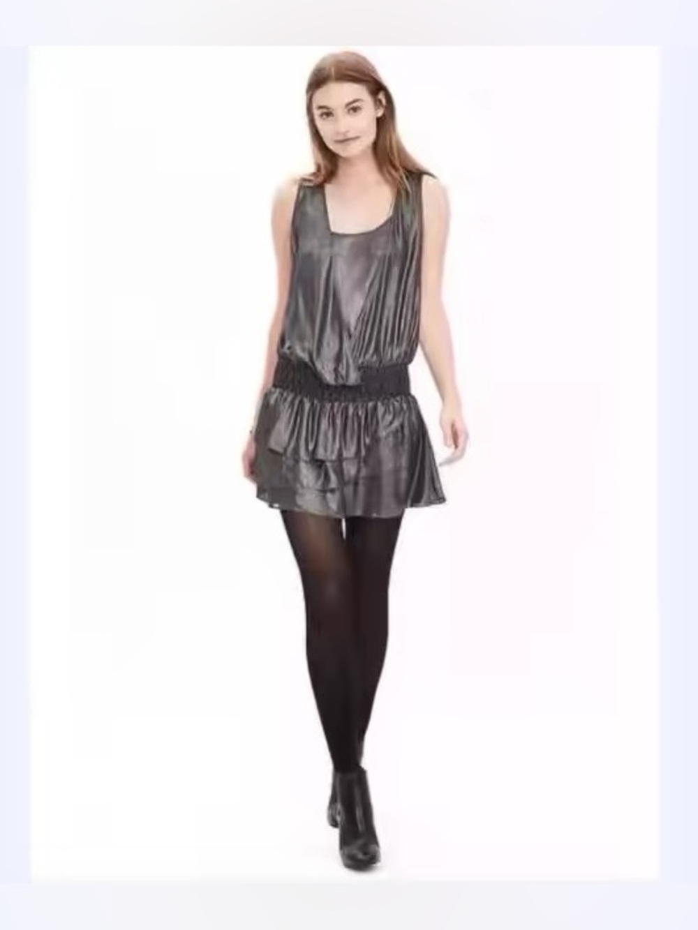 Bananas Republic Metallic Gray Sleeveless Drop-Waist Dress